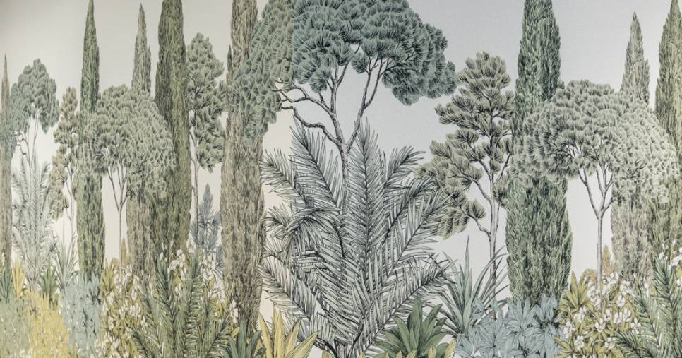 Panoramique mural végétal dans un cabinet comptable en Alsace, aménagement intérieur par Nadine Rapp